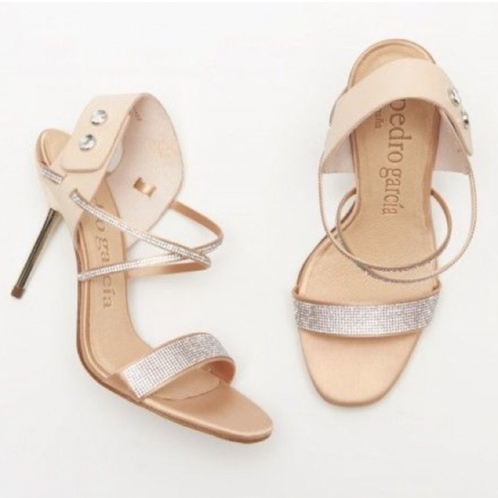 Pedro Garcia Nude Cream Rhinestone Strappy High Heel Sandals
